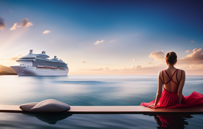 An image showcasing a serene ocean view with a luxurious Princess Cruise ship sailing in the distance