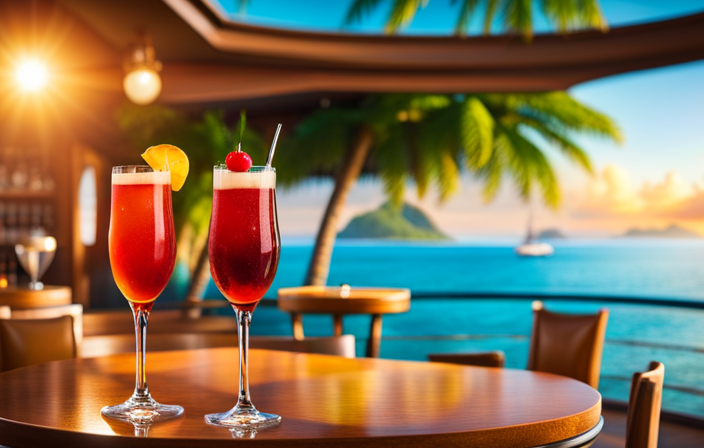 An image showcasing a vibrant, tropical-themed bar on a Disney cruise ship