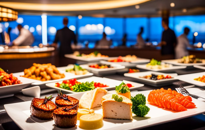 An image showcasing a lavish buffet on a Royal Caribbean cruise