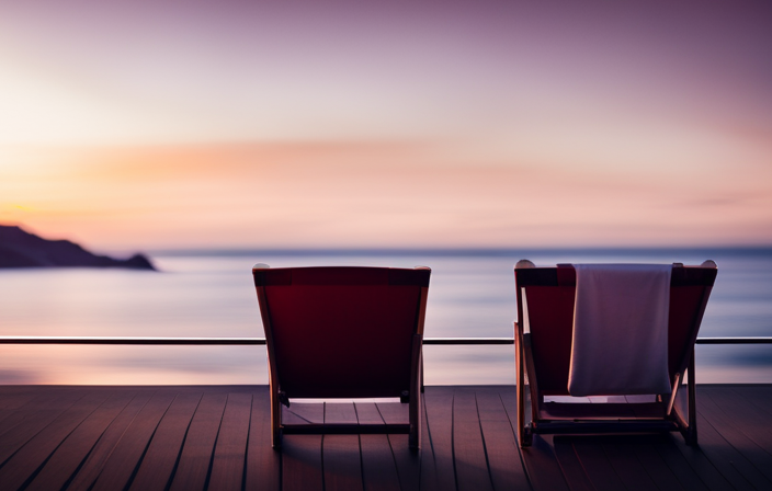 An image that captures the eerie stillness of a deserted cruise ship's deck at sunset, where an abandoned deck chair faces the vast ocean, whispering secrets of what transpires when a life ends amidst the grandeur of the sea