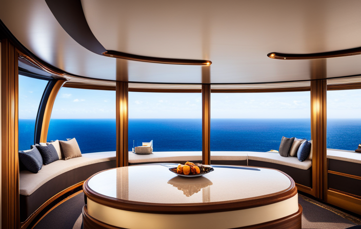 An image showcasing a spacious balcony stateroom on a luxurious cruise ship