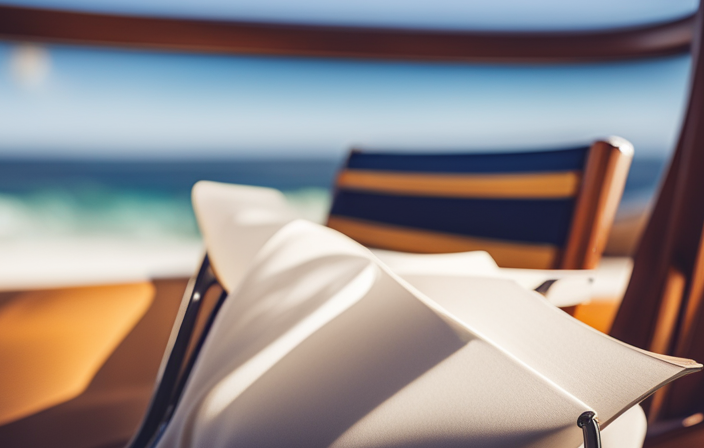 An image of a sun-kissed deck chair on a cruise ship, adorned with a cozy blanket, a pair of sunglasses, a book, and a half-finished cocktail, inviting readers to envision the perfect cruise companion experience