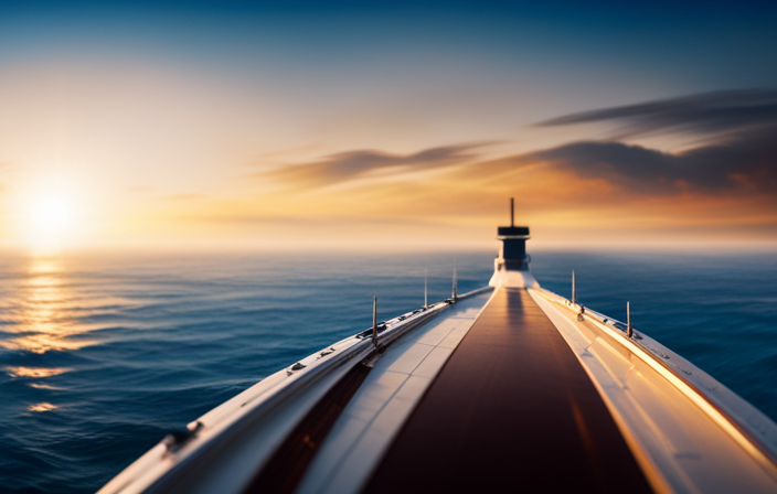 An image that portrays the essence of a "Cruise to Nowhere": a luxurious ship sailing through a vast expanse of open ocean, surrounded by serene blue waters, endless horizons, and a breathtaking sunset sky