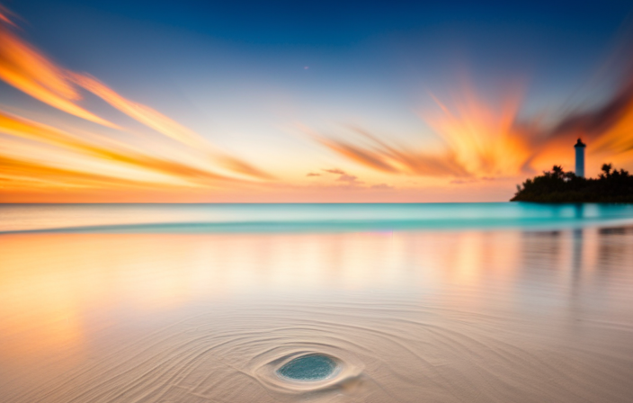 An image showcasing a pristine white-sand beach in the Bahamas, with crystal-clear turquoise waters gently lapping against the shore