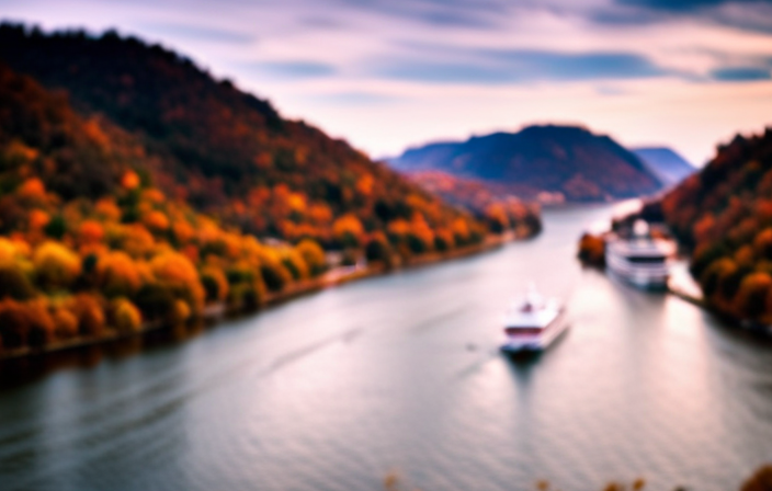 An image capturing the Rhine River in all its autumn glory, with vibrant hues of gold and rust adorning the surrounding landscape