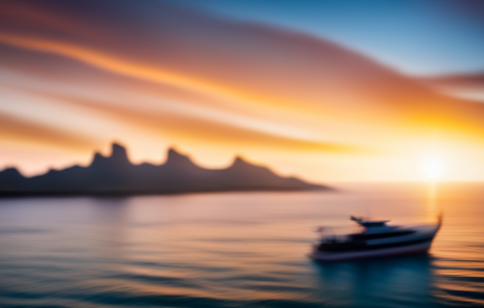 An image showcasing a breathtaking sunset over the vibrant Mexican Riviera coastline, with a luxurious cruise ship gracefully sailing through calm turquoise waters, evoking a sense of serenity and the perfect time to embark on a memorable voyage