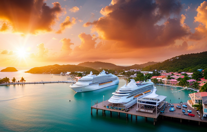 An image showcasing the vibrant Amber Cove Cruise Port, with a backdrop of crystal-clear turquoise waters