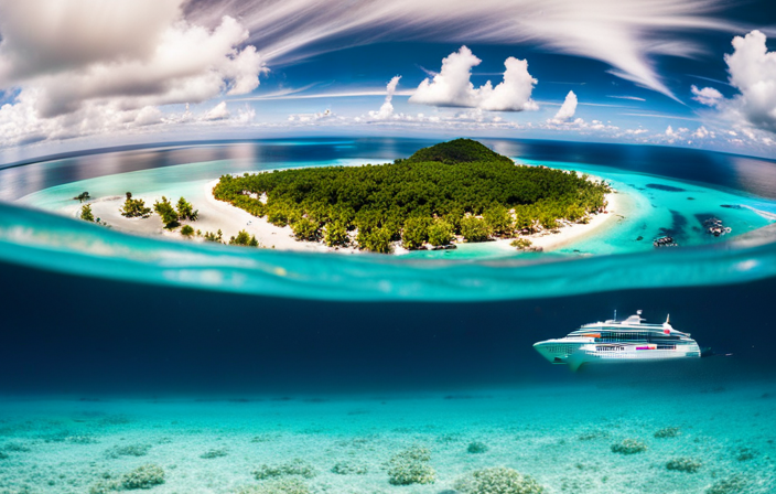 An image showcasing the stunning turquoise waters of Belize, with a cruise ship anchored nearby