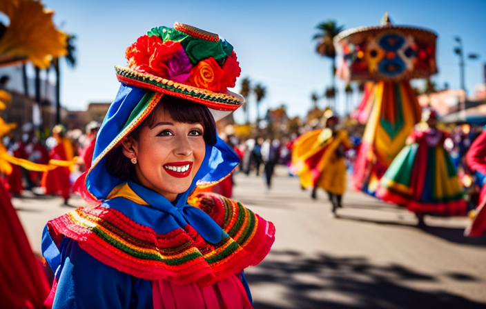 An image showcasing a colorful street parade during the Ensenada Mexico Carnival Cruise
