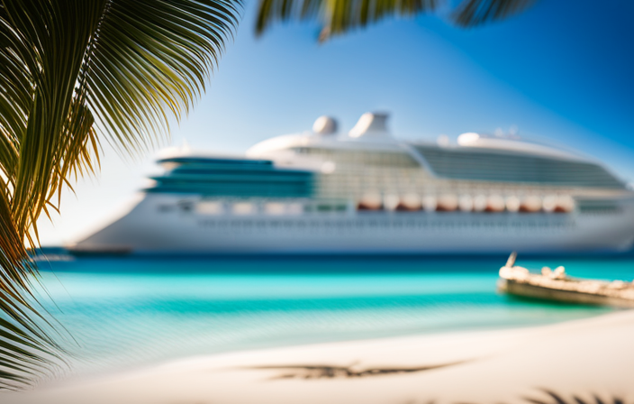 An image showcasing a vibrant cruise ship docked amidst Freeport's turquoise waters