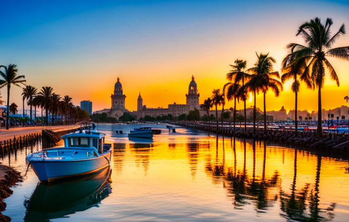 An image showcasing the vibrant coastal city of Mazatlan: a panoramic view of its golden sandy beaches lined with palm trees, colorful fishing boats bobbing in the shimmering turquoise waters, and a bustling promenade filled with locals and tourists enjoying the lively atmosphere