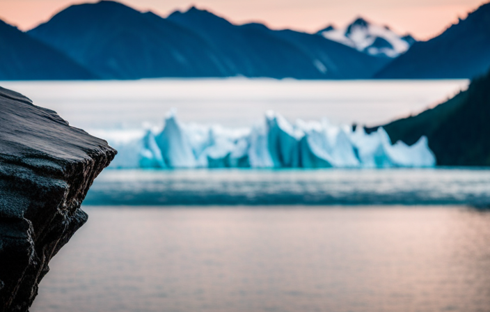 An image showcasing a majestic Alaskan glacier towering over a pristine, turquoise-colored fjord