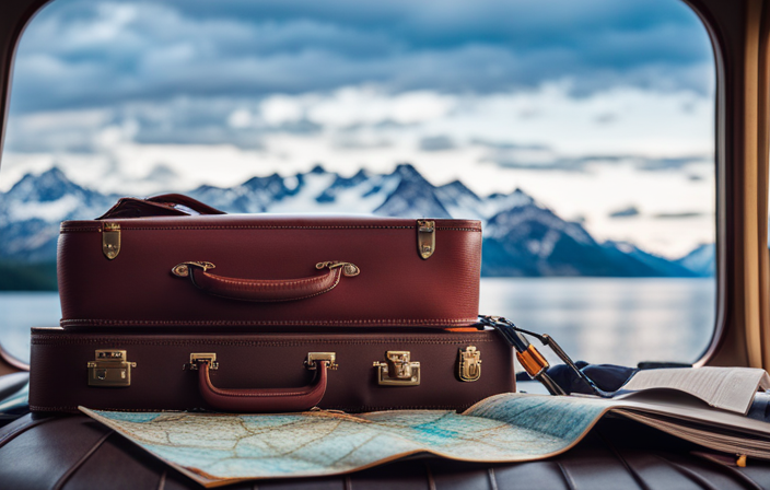 An image showcasing a colorful suitcase brimming with essentials for an Alaska cruise in July