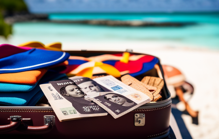 An image showcasing a suitcase filled with vibrant beachwear, snorkeling gear, sunscreen, a passport, a camera, and a guidebook, hinting at the exciting adventures and essentials for a Carnival Cruise to Cozumel