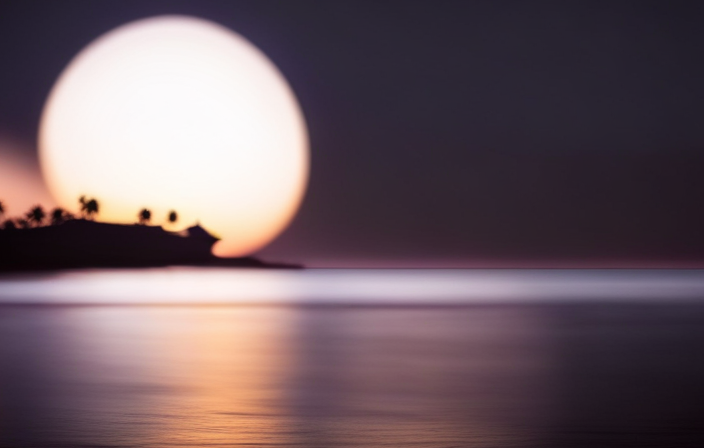 An image of a serene moonlit beach, with a gentle breeze rustling palm trees