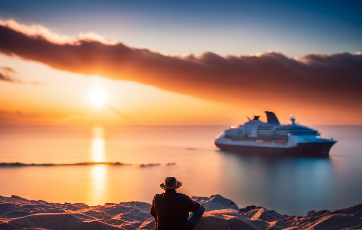 An image showcasing a vibrant sunset over the calm turquoise waters of the Mexican Riviera, with a cruise ship silhouetted in the distance, inviting readers to discover the best time to cruise to Mexico