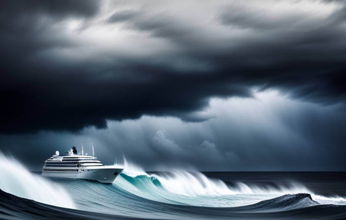 An image that depicts a stormy, turbulent sea with dark, menacing clouds overhead
