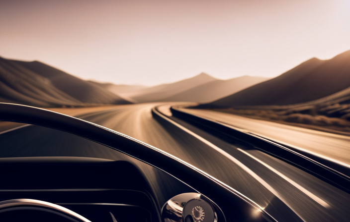 An image showcasing a serene highway scene, with a sleek car gliding smoothly in the middle lane