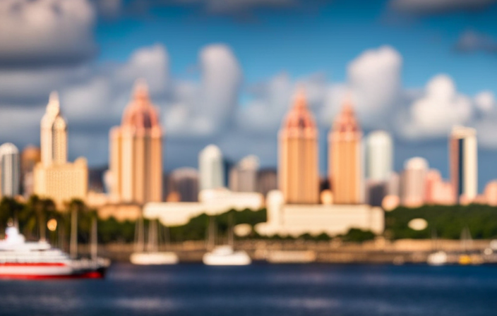 An image showcasing the picturesque skyline of Cartagena, Colombia, with its vibrant, colorful buildings lining the dock area