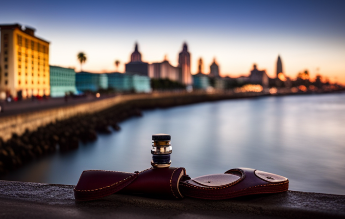 An image showcasing the vibrant Malecón seawall, adorned with colorful vintage buildings, where majestic cruise ships majestically dock against the backdrop of Havana's iconic landmarks, such as the El Morro fortress and the Capitolio