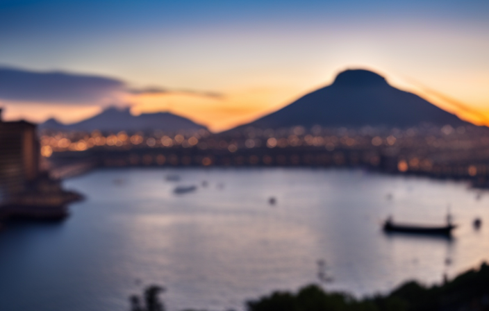 An image showcasing the vibrant port of Naples, Italy, with a magnificent backdrop of Mount Vesuvius