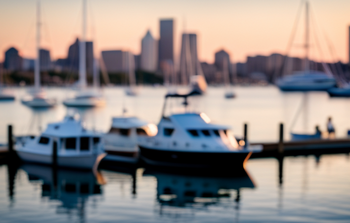 An image showcasing the picturesque waterfront of Newport, RI, with a bustling marina filled with elegant cruise ships, their gleaming white hulls reflecting in the calm turquoise waters, framed by charming historic buildings and vibrant sailboats
