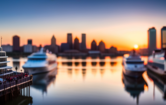 An image showcasing a vibrant waterfront scene in Norfolk, VA - a bustling port city