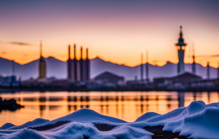 An image showcasing the picturesque Reykjavik harbor, with vibrant-colored cruise ships majestically docked amid a backdrop of rugged volcanic landscapes, snow-capped mountains, and the iconic Hallgrimskirkja church towering in the distance