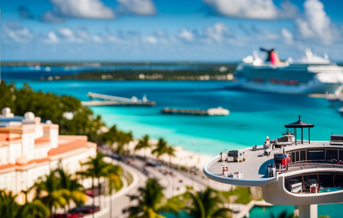 An image showcasing the vibrant port of Nassau, Bahamas, with a magnificent Carnival Cruise ship majestically docked amidst crystal-clear turquoise waters