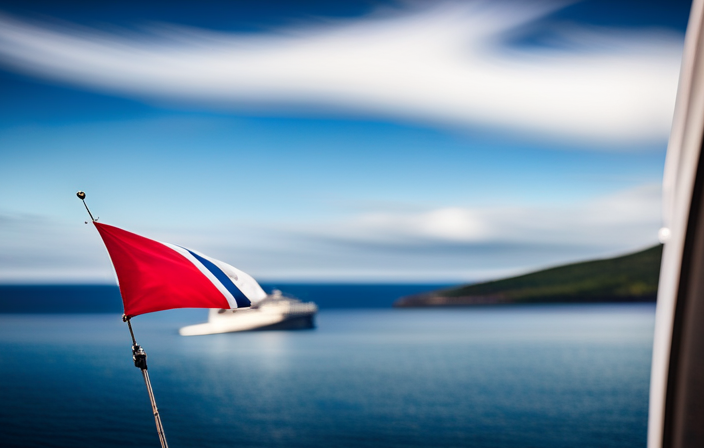 An image featuring a close-up of the stern of a Carnival cruise ship, adorned with a vibrant flag showcasing the flag of Panama, vividly contrasting against the deep blue ocean backdrop