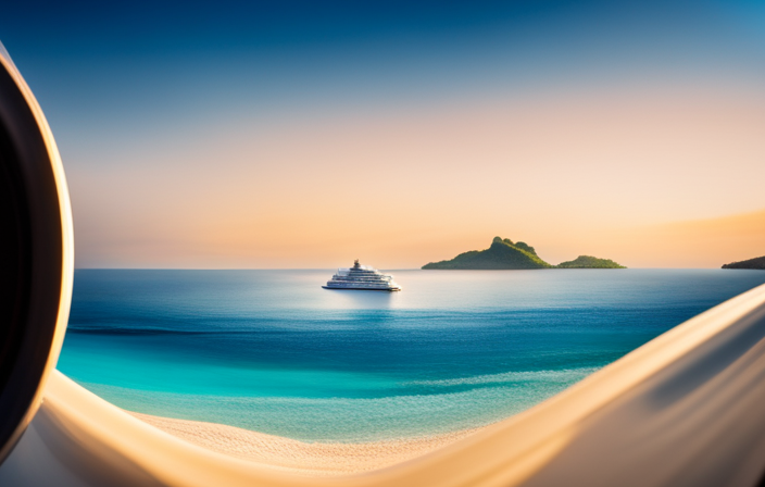 An image capturing a sun-kissed turquoise sea, dotted with luxurious cruise ships, gently gliding beneath a clear blue sky