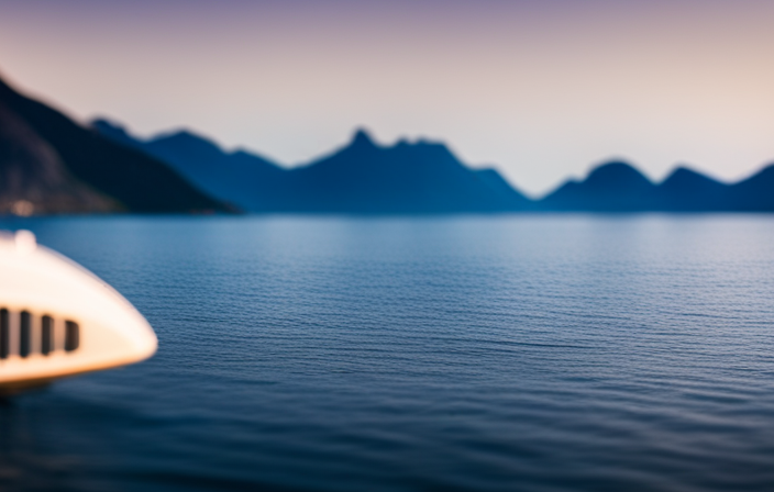 An image showcasing the vast, serene waters of the Norwegian fjords, with towering snow-capped mountains in the background