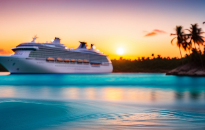 An image showcasing a turquoise-hued ocean with a majestic cruise liner gliding through crystal-clear waters