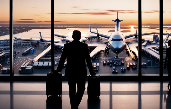 An image of the bustling Fiumicino Airport, featuring panoramic views of its modern terminals, bustling crowds, and prominent signage