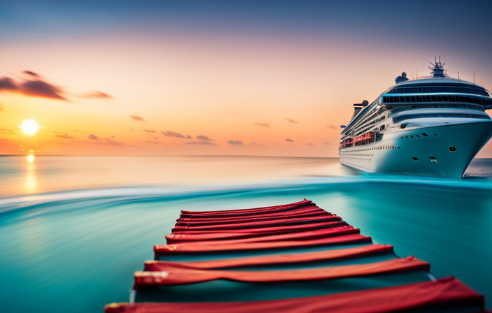An image capturing the vibrant essence of a Carnival cruise ship, adorned with colorful flags and surrounded by crystal-clear turquoise waters, hinting at the excitement and beauty of a Bahamas getaway
