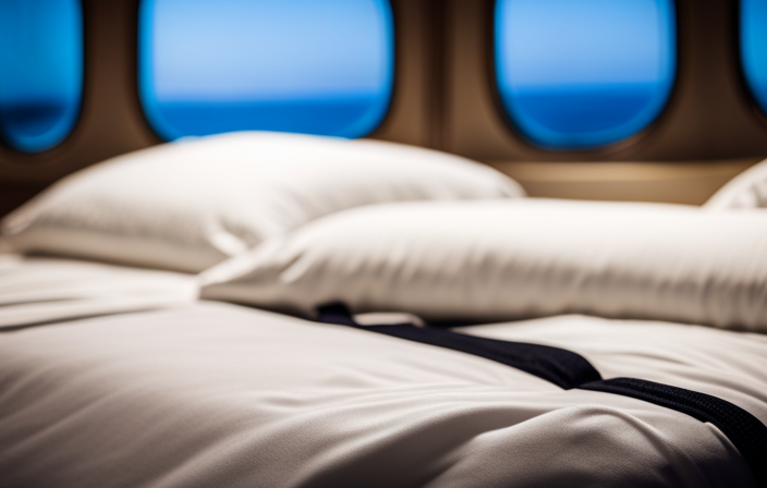 An image showcasing a spacious and plush bed adorned with silky, crisp white linens on a luxurious cruise ship