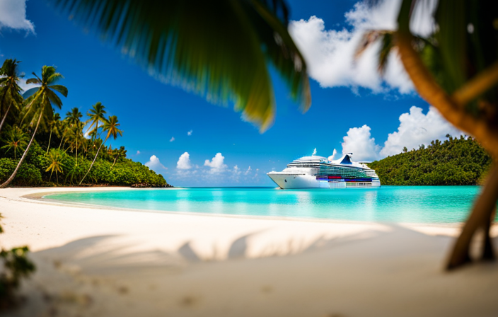 An image showcasing a pristine, sandy beach framed by crystal-clear turquoise waters