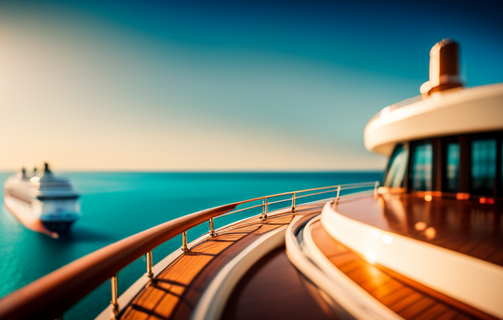 An image showcasing a majestic cruise ship sailing through turquoise waters, adorned with the distinctive logo of Seven Seas Cruise Line on its towering smokestack