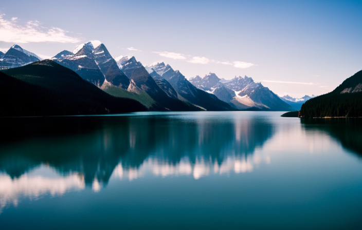 An image showcasing a magnificent cruise ship sailing through the picturesque Canadian Rockies, with towering snow-capped mountains reflecting in crystal-clear waters, highlighting the mandatory stopover reasons, captivating nature enthusiasts worldwide