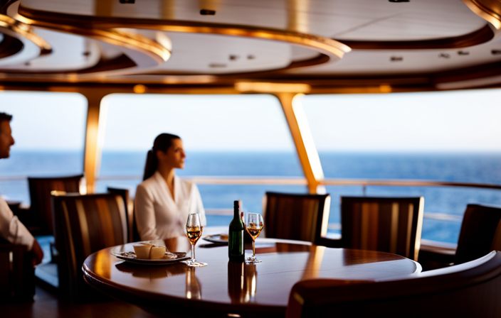 An image showcasing a luxurious American Cruise Lines ship adorned with elegant furnishings, a fine dining restaurant, a spacious deck with panoramic views, and attentive staff, hinting at the reasons behind its higher price tag
