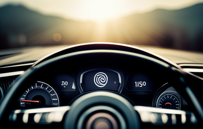 An image depicting a car's dashboard with the cruise control light blinking