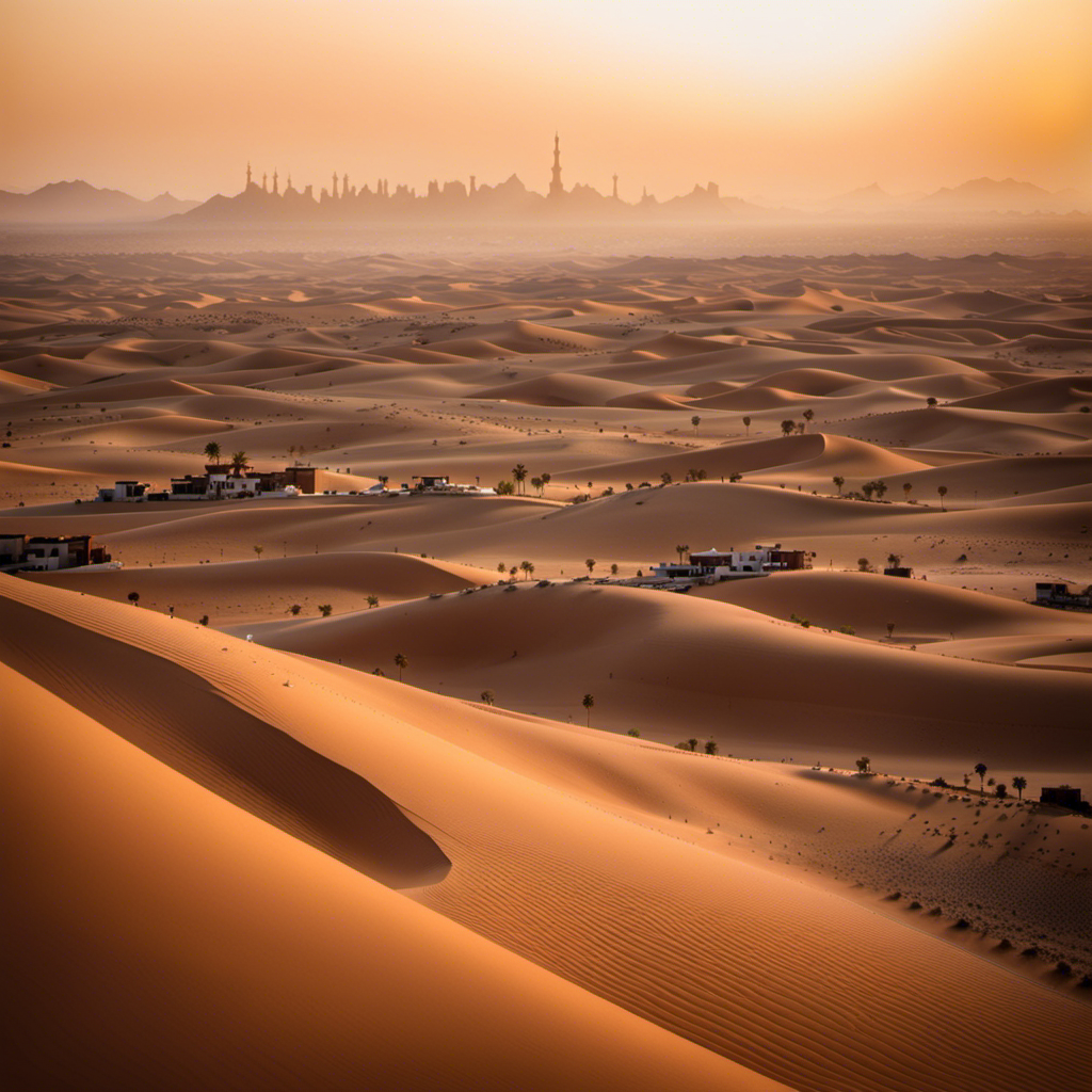 An image showcasing Saudi Arabia's bustling tourism industry: a vibrant desert landscape adorned with luxurious resorts, bustling souks, ancient ruins, and adventurous activities like camel riding and dune bashing