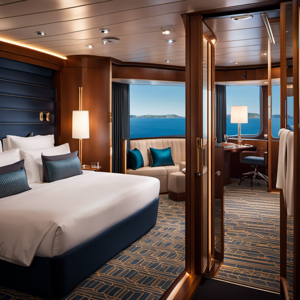 An image showcasing a spacious and thoughtfully designed accessible stateroom aboard an Atlas Ocean Voyages cruise ship