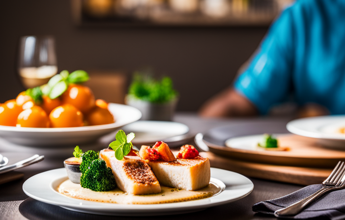 E the essence of AIDA Cruises' sustainable dining revolution with an image of a beautifully arranged plate, showcasing a vibrant medley of locally sourced, organic ingredients, all artfully presented with a touch of elegance and a nod to the sea's bounty