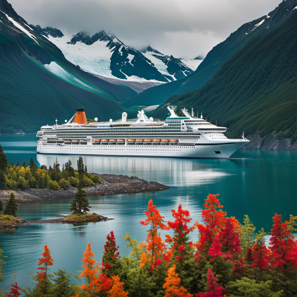 An image showcasing the vibrant fusion of Alaska's breathtaking glaciers, as a majestic cruise ship sails through pristine waters, surrounded by the mystical aura of Native American totem poles and traditional art
