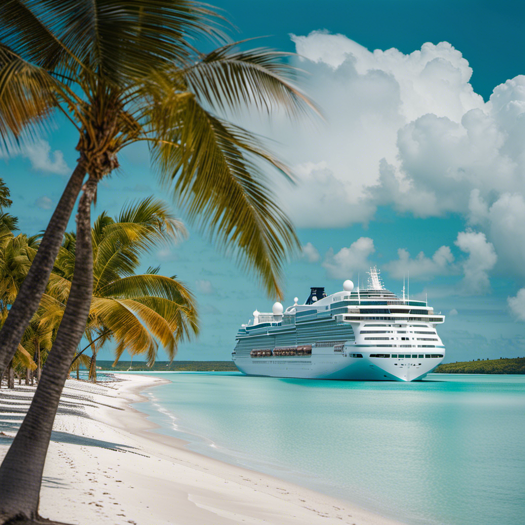 the arresting scene as Crystal Cruises ships, adorned with their iconic blue and white hulls, rest motionless in the tranquil turquoise waters of the Bahamas