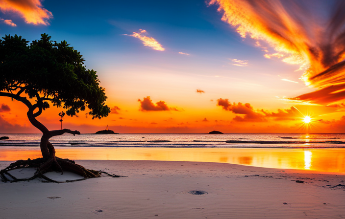 An image capturing the serenity of Aruba's pristine white sand beaches, framed by crystal-clear turquoise waters