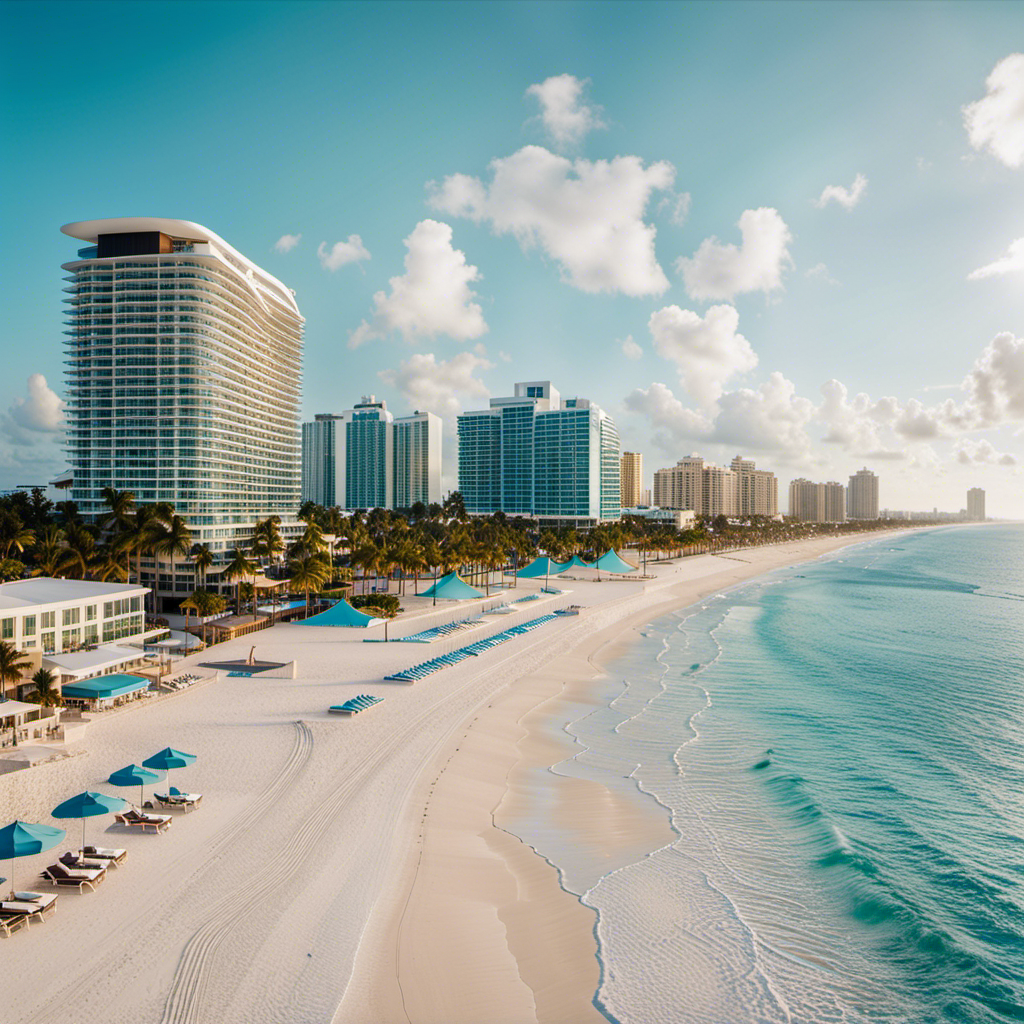 An image showcasing the panoramic view of Fort Lauderdale Beach, with a luxurious beachfront hotel in the foreground