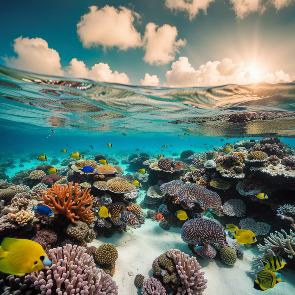 An image showcasing Bonaire's turquoise waters, fringed with vibrant coral reefs teeming with exotic marine life