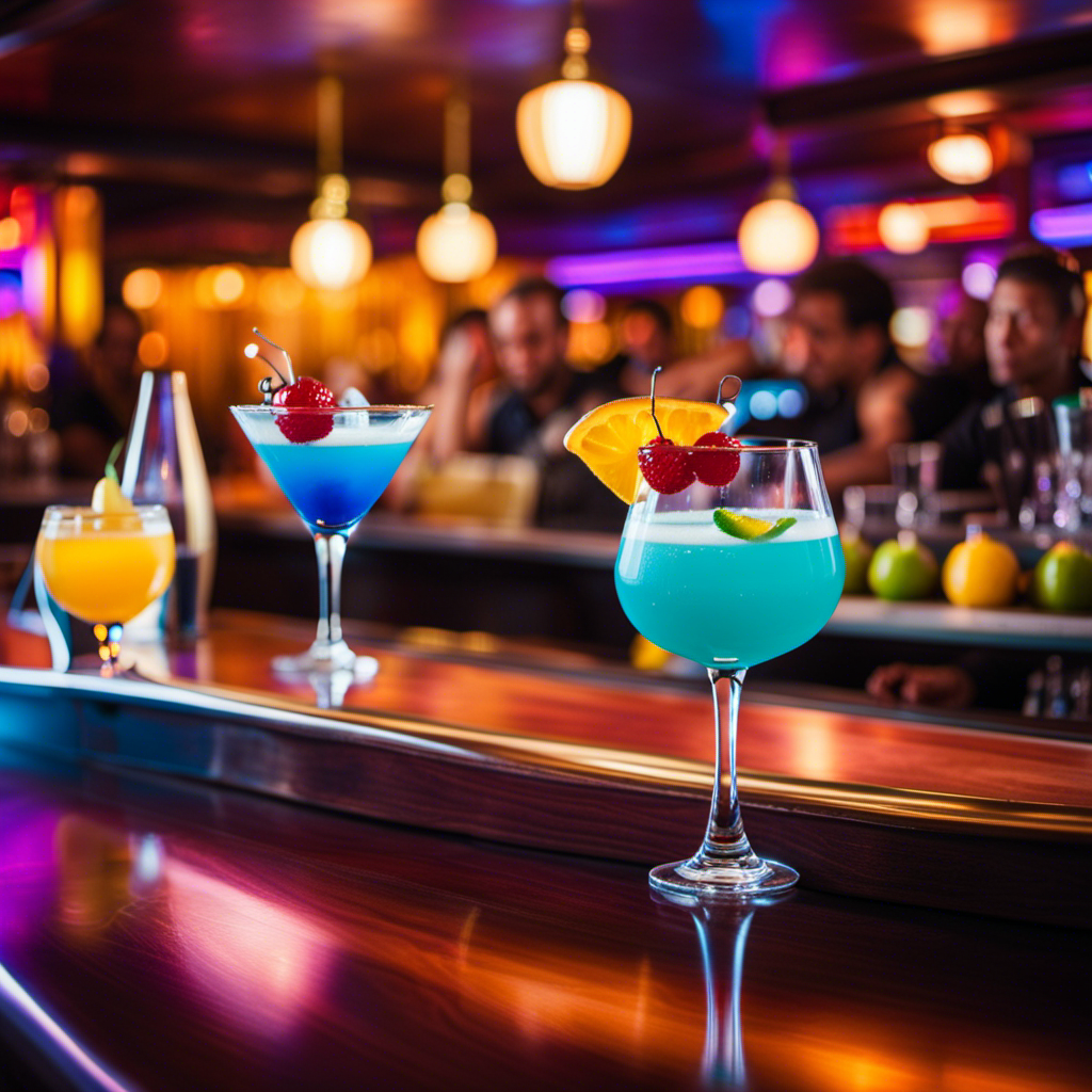 An image showcasing a vibrant cocktail bar onboard a Carnival cruise ship